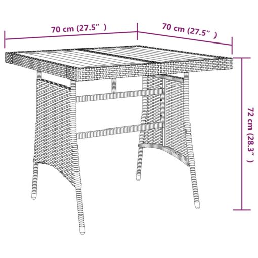 vidaXL Garden Table Grey 70x70x72 cm Poly Rattan & Solid Acacia Wood - Image 3
