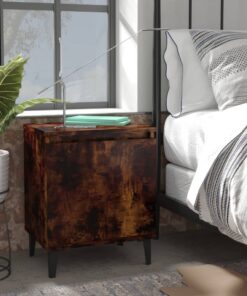 vidaXL Bed Cabinet with Metal Legs Smoked Oak 40x30x50 cm