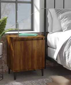 vidaXL Bed Cabinet with Metal Legs Brown Oak 40x30x50 cm