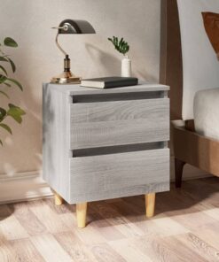 vidaXL Bed Cabinet with Solid Wood Legs Grey Sonoma 40x35x50 cm