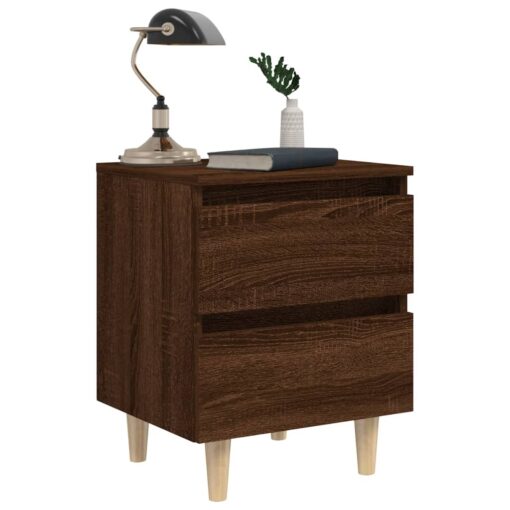 vidaXL Bed Cabinet with Solid Wood Legs Brown Oak 40x35x50 cm - Image 2