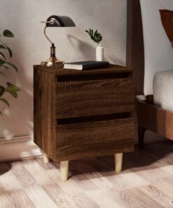 vidaXL Bed Cabinet with Solid Wood Legs Brown Oak 40x35x50 cm