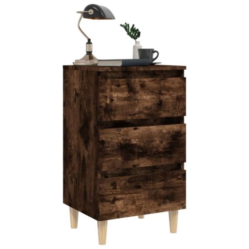 Bed Cabinet with Solid Wood Legs Smoked Oak 40x35x69 cm - Image 2