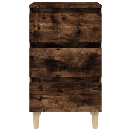 Bed Cabinet with Solid Wood Legs Smoked Oak 40x35x69 cm - Image 3