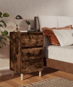 vidaXL Bed Cabinets with Solid Wood Legs 2 pcs Smoked Oak 40x35x69 cm