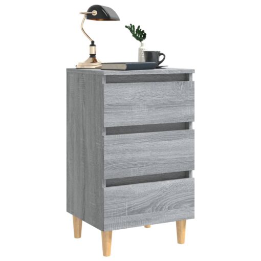 Bed Cabinet with Solid Wood Legs Grey Sonoma 40x35x69 cm - Image 2