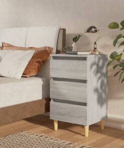 vidaXL Bed Cabinet with Solid Wood Legs Grey Sonoma 40x35x69 cm