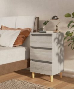 vidaXL Bed Cabinets with Solid Wood Legs 2 pcs Grey Sonoma 40x35x69 cm