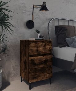 vidaXL Bed Cabinet with Metal Legs Smoked Oak 40x35x69 cm