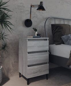 vidaXL Bed Cabinet with Metal Legs Grey Sonoma 40x35x69 cm