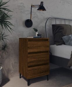 vidaXL Bed Cabinet with Metal Legs Brown Oak 40x35x69 cm