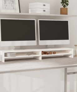 vidaXL Monitor Stand White 100x24x13 cm Solid Wood Pine