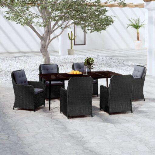 vidaXL 7 Piece Garden Dining Set Black