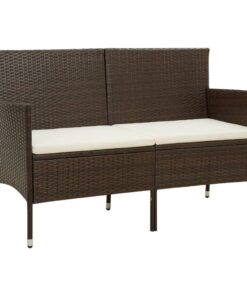 vidaXL 3-Seater Garden Sofa with Cushion Brown Poly Rattan