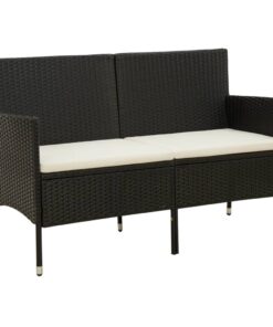 vidaXL 3-Seater Garden Sofa with Cushion Black Poly Rattan