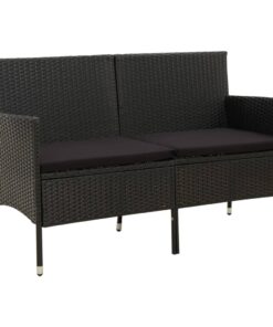 vidaXL 3-Seater Garden Sofa with Cushion Black Poly Rattan