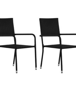 vidaXL Garden Dining Chairs 2 pcs Stackable Black Poly Rattan
