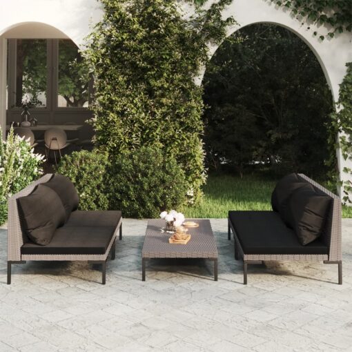 vidaXL 5 Piece Garden Lounge Set with Cushions Poly Rattan Dark Grey
