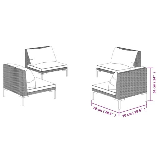  4 Piece Garden Lounge Set with Cushions Poly Rattan Dark Grey - Image 3