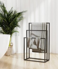 vidaXL Freestanding Towel Rack Black 48x24x79 cm Iron