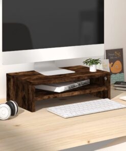 vidaXL Monitor Stand Smoked Oak 42x24x13 cm Engineered Wood
