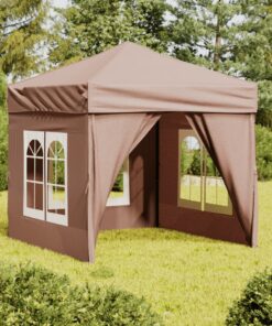 vidaXL Folding Party Tent with Sidewalls Taupe 2x2 m