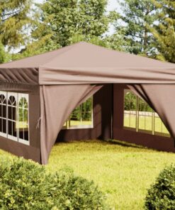 vidaXL Folding Party Tent with Sidewalls Taupe 3x3 m