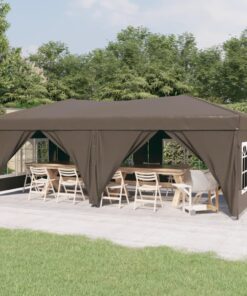 vidaXL Folding Party Tent with Sidewalls Taupe 3x6 m