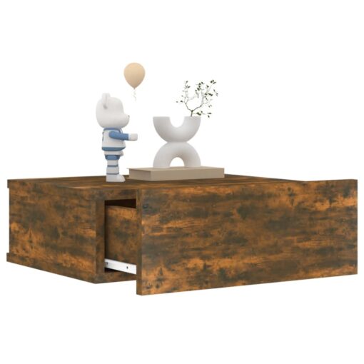 vidaXL Floating Nightstands 2 pcs Smoked Oak 40x30x15cm Engineered Wood - Image 3