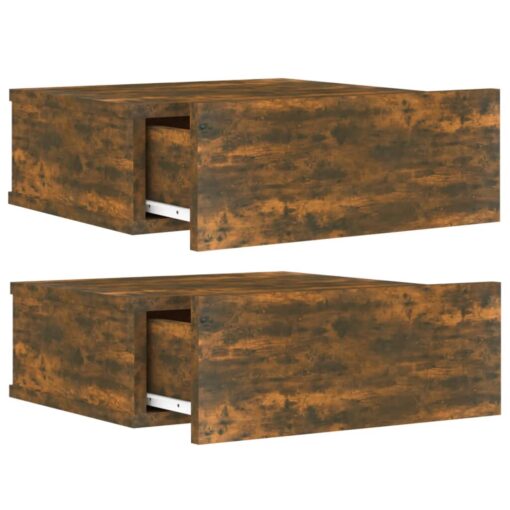 vidaXL Floating Nightstands 2 pcs Smoked Oak 40x30x15cm Engineered Wood - Image 4