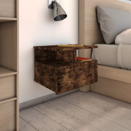 vidaXL Floating Nightstand 2 pcs Smoked Oak 40x31x27 cm Engineered Wood