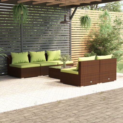 vidaXL 6 Piece Garden Lounge Set with Cushions Poly Rattan Brown