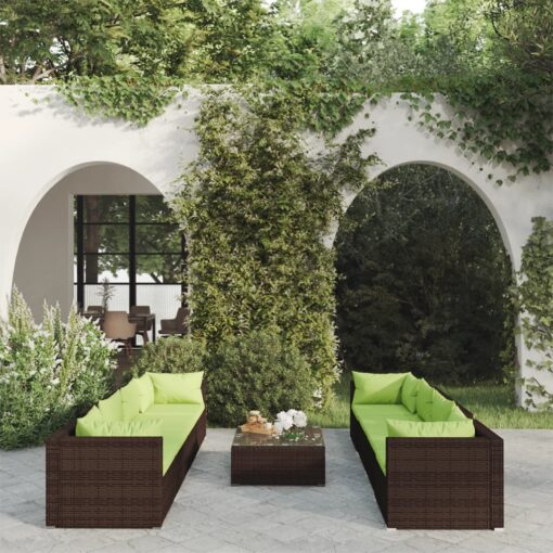vidaXL 9 Piece Garden Lounge Set with Cushions Poly Rattan Brown