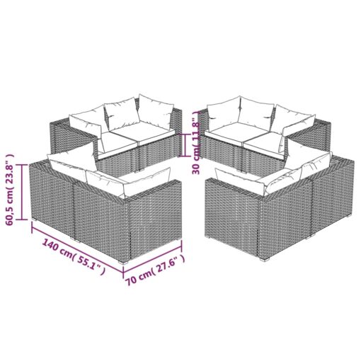 8 Piece Garden Lounge Set with Cushions Poly Rattan Grey - Image 3