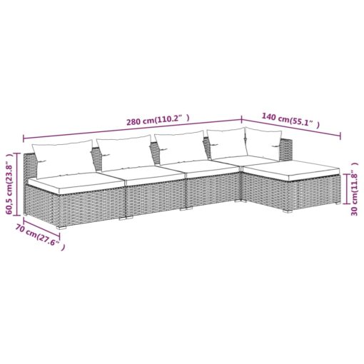 vidaXL 5 Piece Garden Lounge Set with Cushions Poly Rattan Black - Image 4
