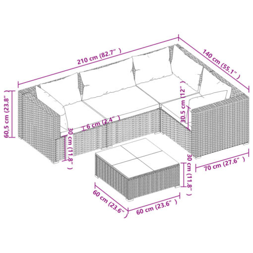 vidaXL 5 Piece Garden Lounge Set with Cushions Poly Rattan Grey - Image 4