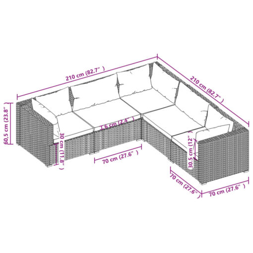 5 Piece Garden Lounge Set with Cushions Poly Rattan Grey - Image 3