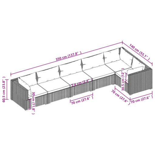 vidaXL 6 Piece Garden Lounge Set with Cushions Poly Rattan Brown - Image 3