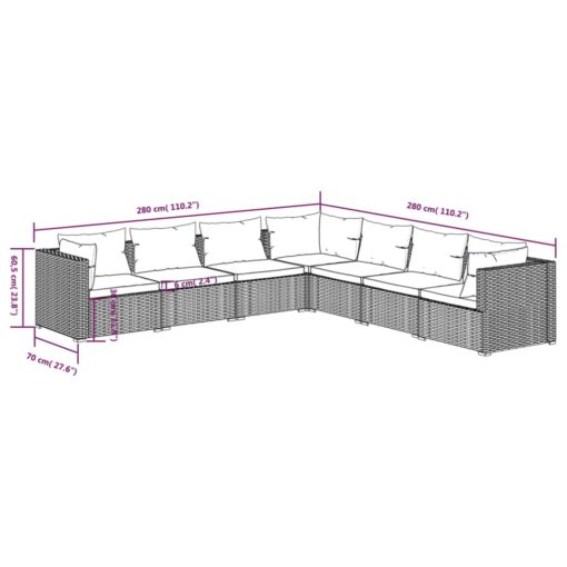 vidaXL 7 Piece Garden Lounge Set with Cushions Poly Rattan Grey - Image 3