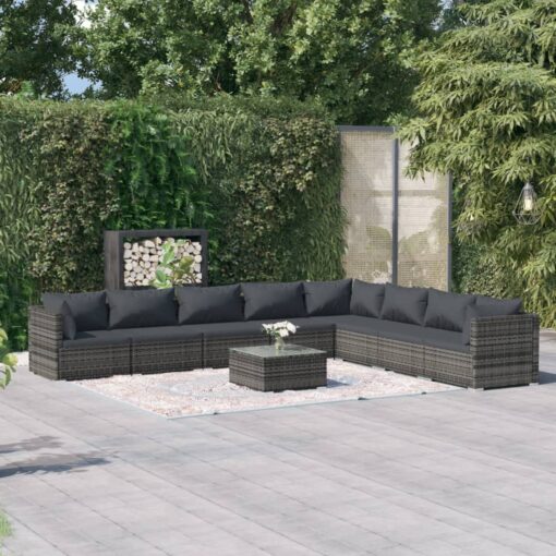 vidaXL 9 Piece Garden Lounge Set with Cushions Poly Rattan Grey