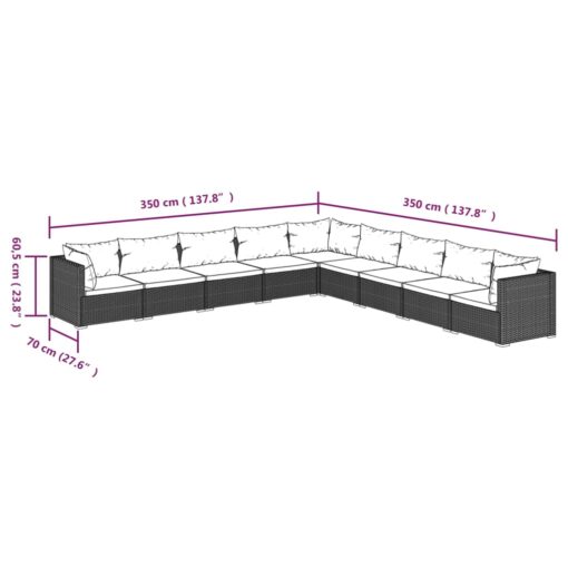 vidaXL 9 Piece Garden Lounge Set with Cushions Poly Rattan Brown - Image 3