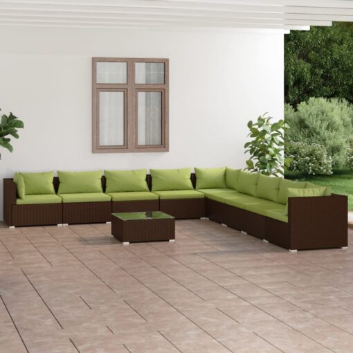 vidaXL 10 Piece Garden Lounge Set with Cushions Poly Rattan Brown