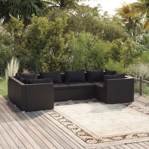 vidaXL 6 Piece Garden Lounge Set with Cushions Poly Rattan Black