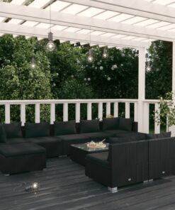 vidaXL 10 Piece Garden Lounge Set with Cushions Black Poly Rattan