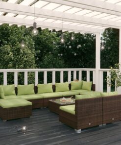 vidaXL 10 Piece Garden Lounge Set with Cushions Brown Poly Rattan