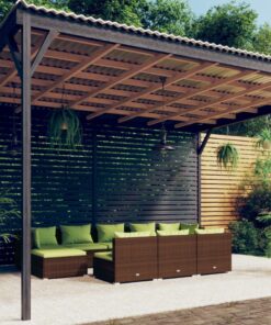 vidaXL 10 Piece Garden Lounge Set with Cushions Brown Poly Rattan