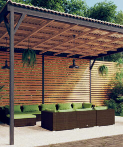 vidaXL 10 Piece Garden Lounge Set with Cushions Brown Poly Rattan