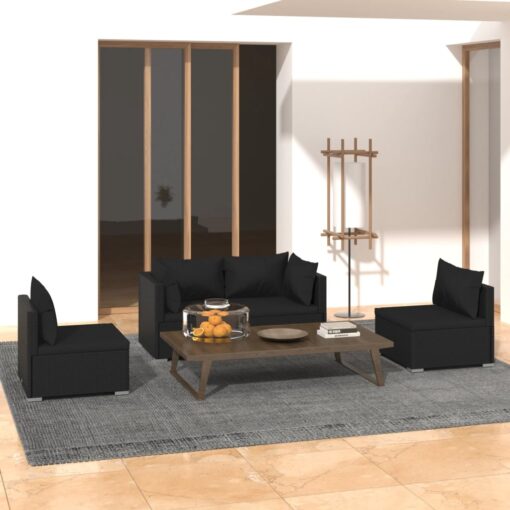 vidaXL 4 Piece Garden Lounge Set with Cushions Poly Rattan Black