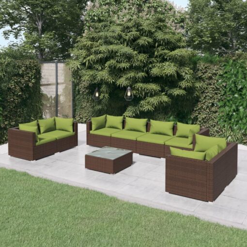 vidaXL 9 Piece Garden Lounge Set with Cushions Poly Rattan Brown