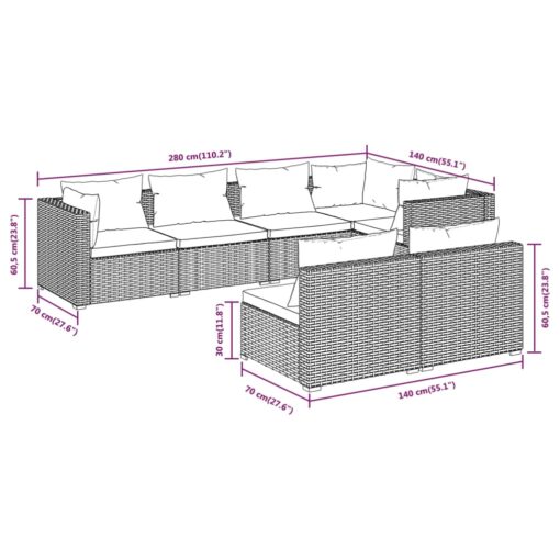 vidaXL 7 Piece Garden Lounge Set with Cushions Brown Poly Rattan - Image 3
